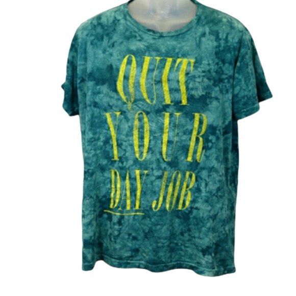 Junk food Tie Dye Blue Saying Tshirt Quit Your Day Job Med - Picture 1 of 13